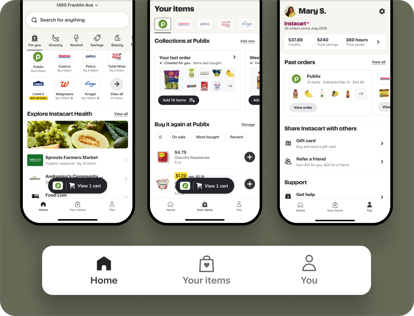 Instacart app information architecture mockup
