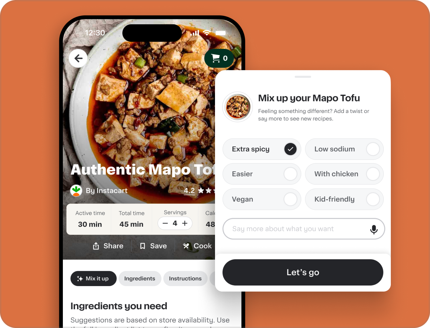 Meal planning gen-AI experience mockup